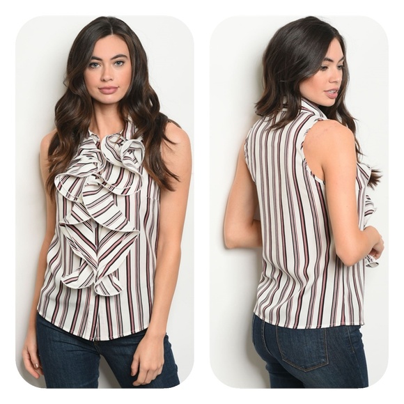 Tops - WHITE MAUVE STRIPES TOP